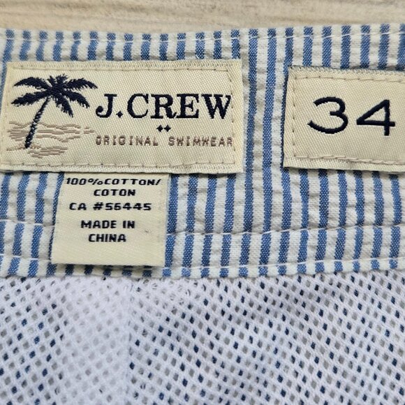 J. Crew Blue Seersucker Lined Swim Trunks Men's Beach Pool Resort Drawstring 34 - Picture 5 of 5